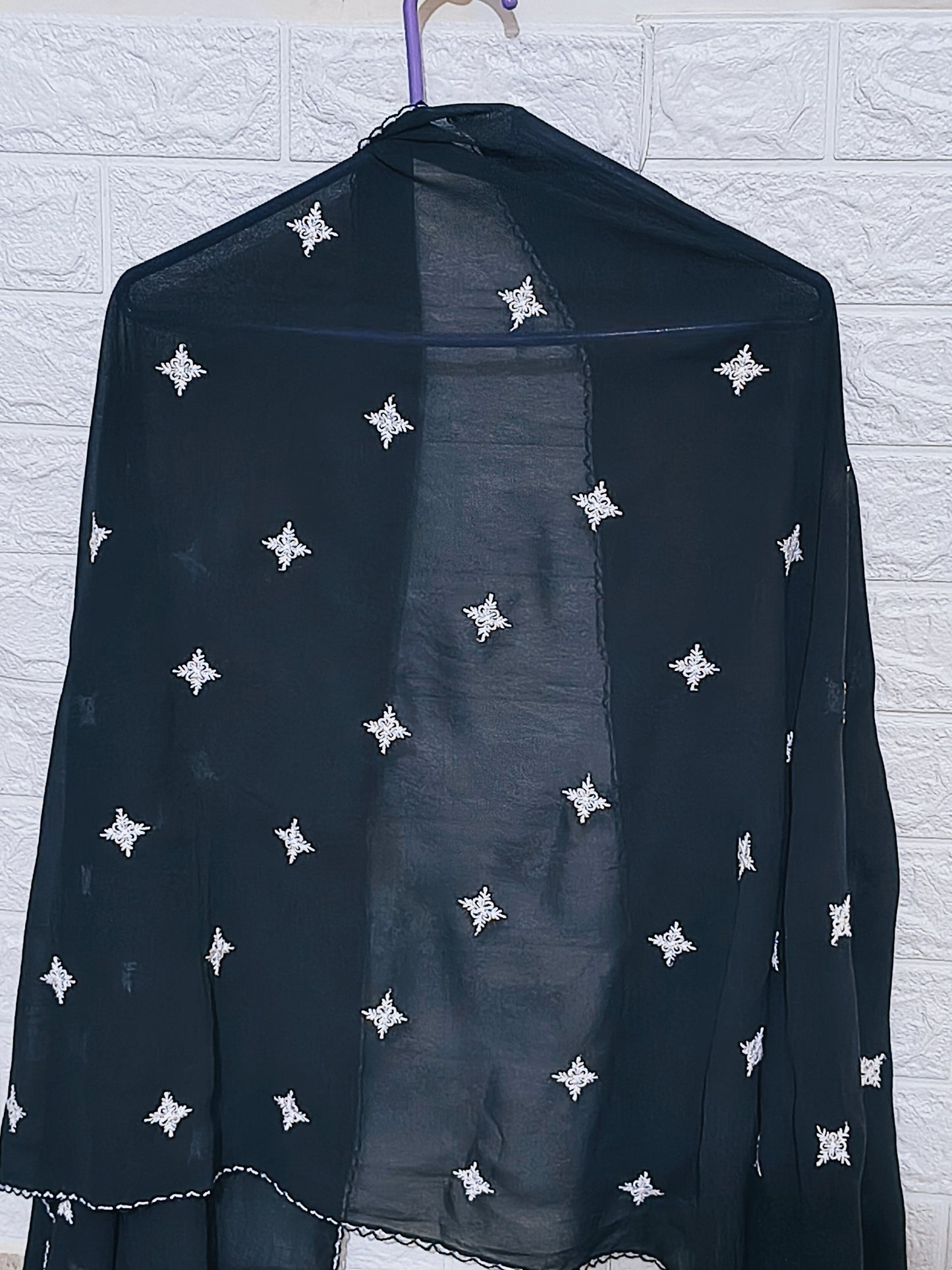 Heavy chiffon all over embroidery with crochet work