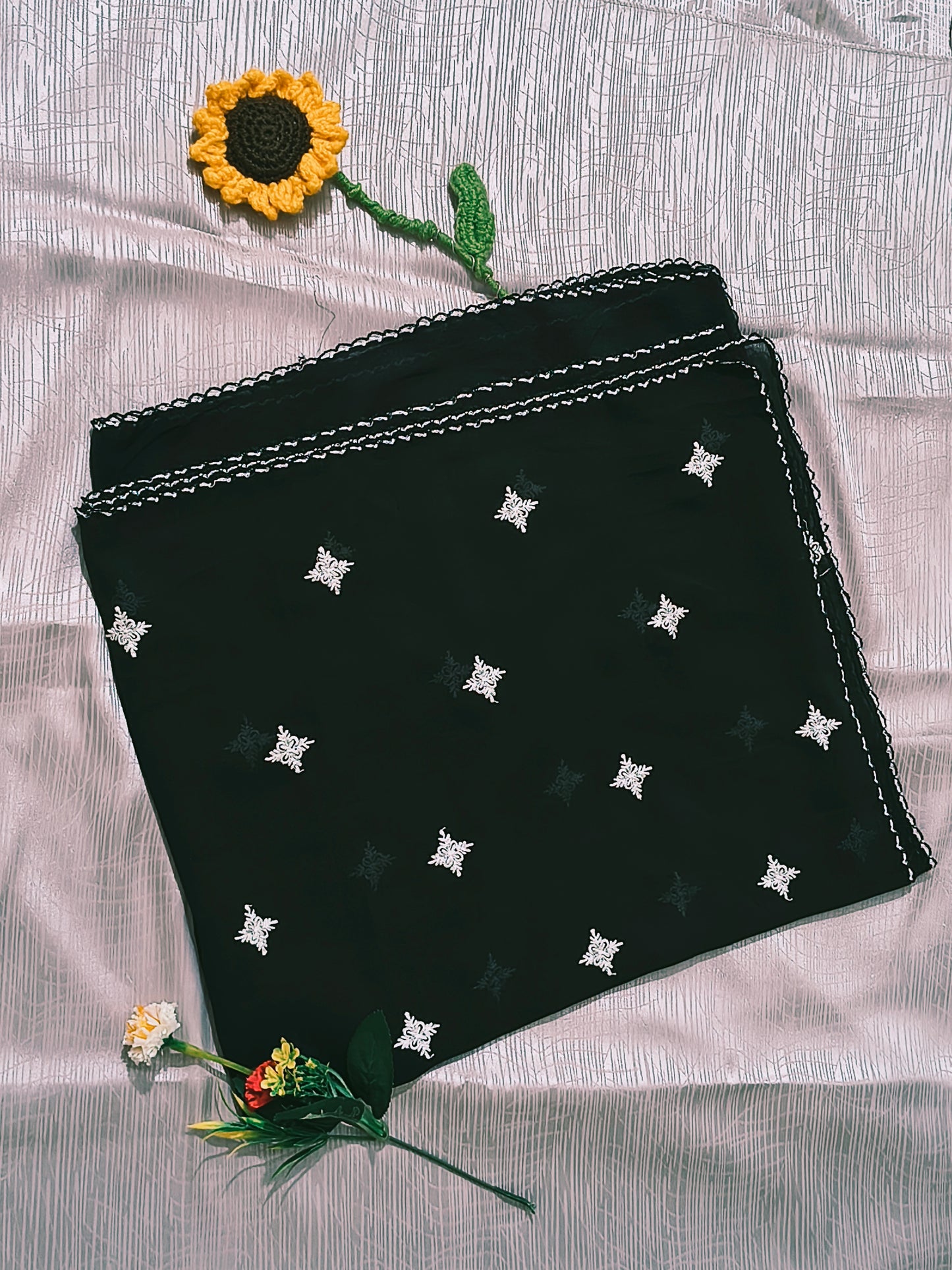 Heavy chiffon all over embroidery with crochet work