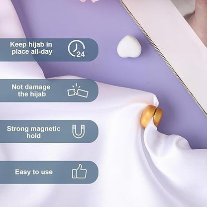 Hijab Magnets 2 pair Magnets Hijab , No Hole Pins Brooches Magnet for Women Clothing Scarf Multi-Use (Heart Shape)