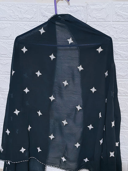 Heavy chiffon all over embroidery with crochet work