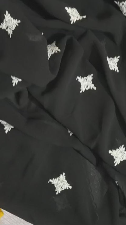 Heavy chiffon all over embroidery with crochet work