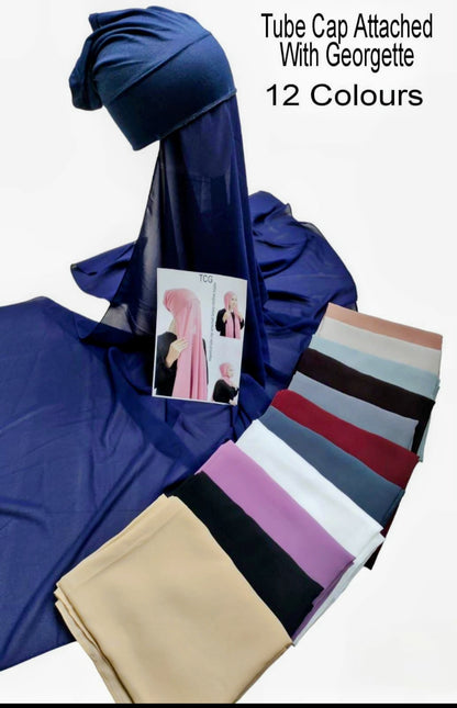 Imported Tube Cap Attached Heavy Chiffon  Hijab